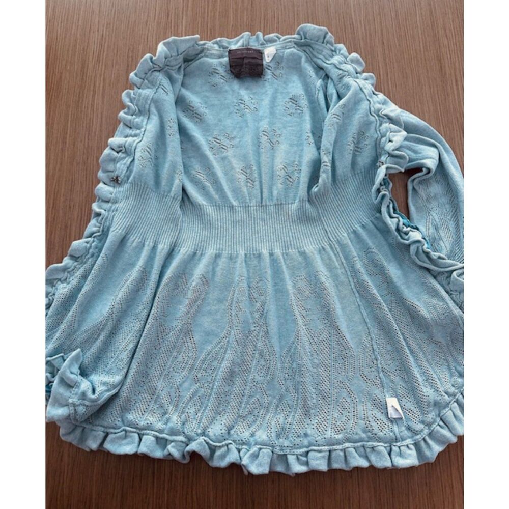 Guinevere Anthropologie Curly Tiered Ruffle Romantic 100% Cotton Cozy Cardigan S - Picture 5 of 8